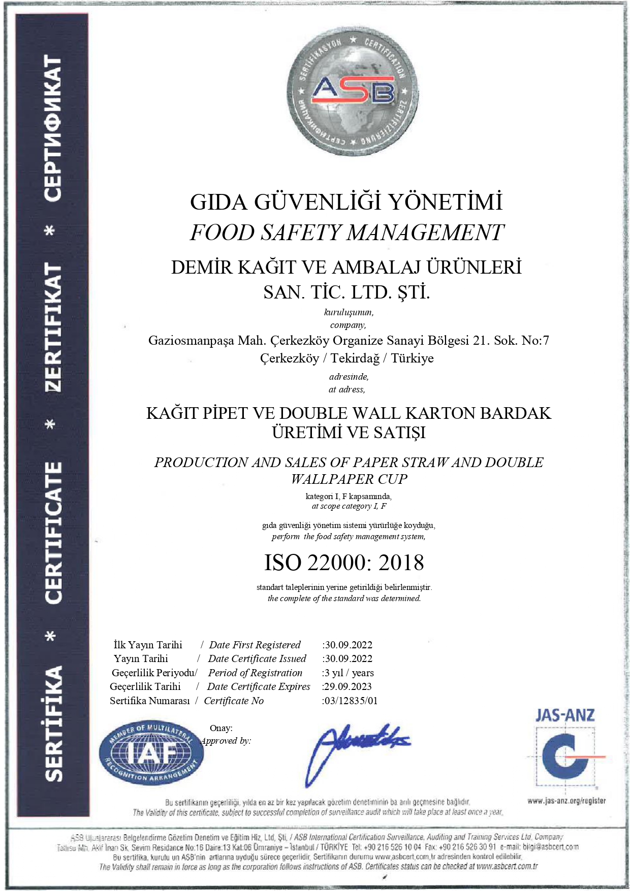 ISO 22000 Gıda Güvenliği Yönetimi